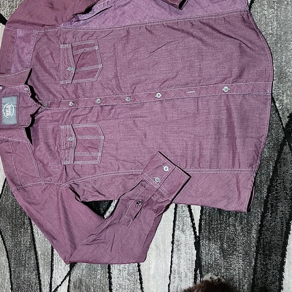 BKE ATHLETIC BURGUNDY & GRAY STITCH CASUAL BUTTON DOWN LONG-SLEEVED SHIRT LARGE - Picture 6 of 12